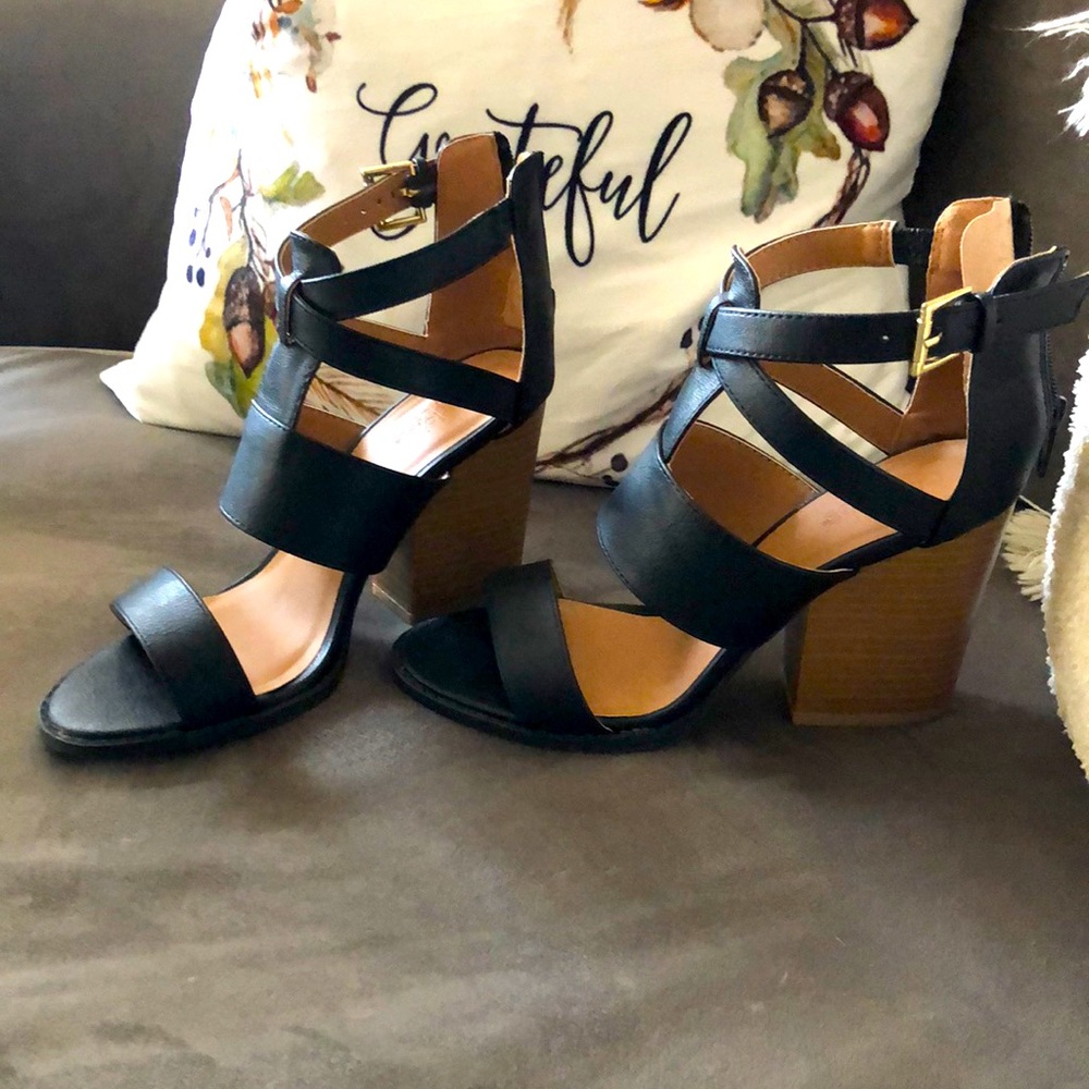 Brand new stacked heel sandal. Black. Size 6.